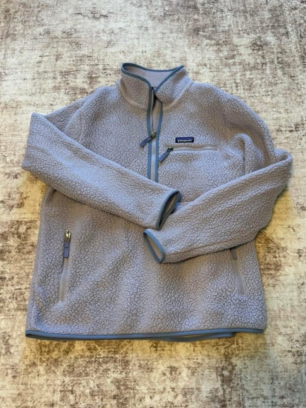 Patagonia Natural Fleece Pullover with Blue Trim